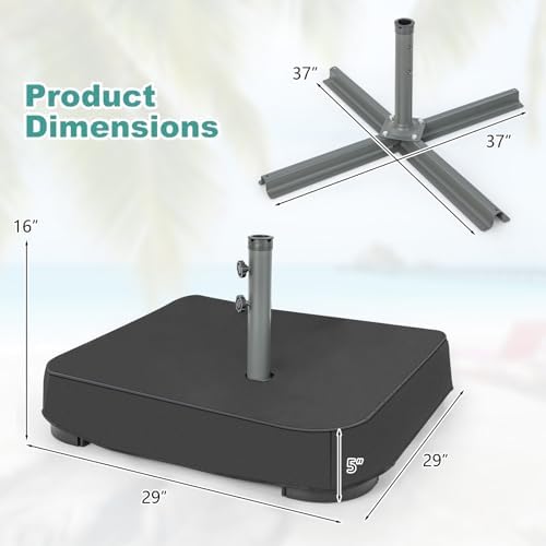 Tangkula Patio Umbrella Base, 220 lbs Heavy Duty Sand Filled Weighted Umbrella Stand with 2 Sandbags, All Weather Oxford Cover, for Poles up to 1.9 inches, for 15 ft Large Market Table Pool Umbrella