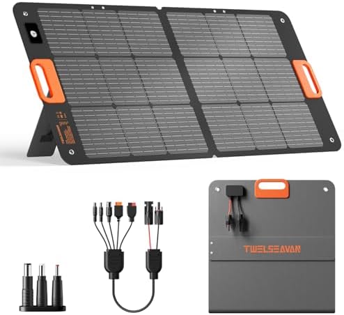 110W Portable Solar Panel for Jackery/EF/Bluetti/Anker/Goal Zero Power Station, IP68 Waterproof, 24% Efficiency, MC4 Output, ETFE Foldable Solar Charger with Adjustable Kickstand for Camping Outdoor