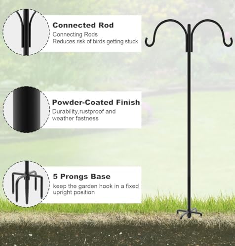 Artibear Double Shepherd Hooks for Outdoor, 92" Heavy Duty Bird Feeder Hangers Garden Hooks with 5-Prong Base, Outside Hanging Pole for Plant Baskets, Solar Light Lanterns, Wind Chimes, 1 Pack