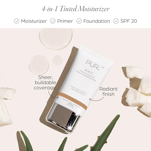PUR Beauty 4-in-1 Tinted Moisturizer with SPF 20 - Hydrating Skin Tint Face Moisturizer, Primer & Foundation with Shea Butter, Aloe Vera & Vitamin B3 - Vegan Friendly, Paraben Free (Buff)