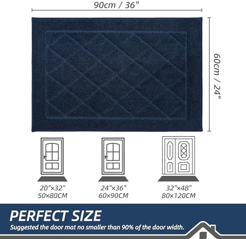 BEQHAUSE Dirt Trapper Door Mat 24" x 36", Doormat Non-Slip Entryway Rugs Washable, Dog Door Mat Stain Resistant and Absorbent Welcome Floor Mat for Front Back Door, Muddy Wet Shoes & Paws, Navy Blue