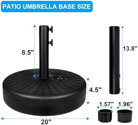 Simple Deluxe 50lbs 20" Capacity Fillable Patio Umbrella Round Base for Outdoor Lawn, Garden, Black