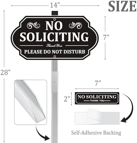 Heavy-Duty Metal No Soliciting Sign for House, 14" X 7" Aluminum No Soliciting Yard Sign with Stake for Home, Outdoor, Weather-Resistant, Non-Fading