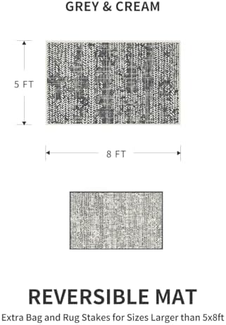 MontVoo Outdoor Rug Waterproof-Patio Rug Mat 5x8 Outdoor Carpet Reversible RV Camping Picnic Plastic Straw Rug Outside Outdoor Area Rug for Balcony Deck Backyard Patio Decor Boho Modern Abstract