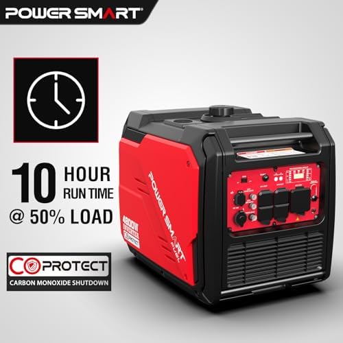 PowerSmart 4800-Watt Portable Inverter Generator with Wheels Handle Kit, CO Sensor, Quiet, 30 Amp for RV-Ready, HB5046C