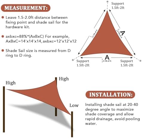 Shade&Beyond Triangle Sun Shade Sail 16'X16'X16' Permeable Canopy Rust Red for Patio Garden Yard Deck Pergola (We Make Custom Size)