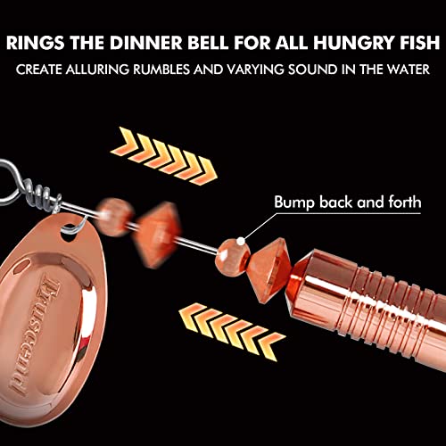 TRUSCEND Well-Made Rooster Tail Fishing Lures with Flash Copper Body and Blade, Two-Way Spinning Spoons System Fishing Spinners for Jigging, Freshwater Crappie Jigs, Blade Bait for Bass Trout Walleye