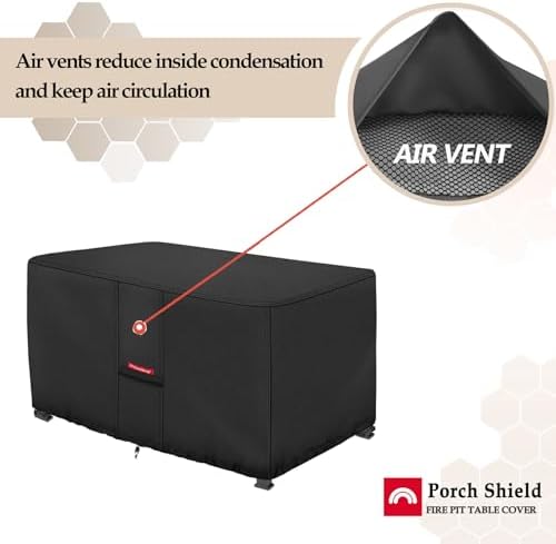 Porch Shield Patio Fire Pit Cover - Waterproof 600D Outdoor Rectangular Fire Table Cover Deck Box Protector - 48 x 28 inch, Black