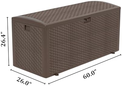 Premium Pro Edition 150 Gallon Lockable Resin Deck Box, Waterproof & UV-Resistant Outdoor Storage Box for Outdoor Cushion Storage, Garden Tools & Pool Accessories Storage, Brown