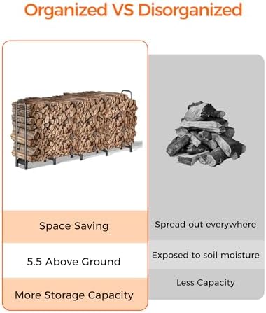 8ft Firewood Rack Outdoor with Cover, Heavy Duty Wood Racks Outdoor for Firewood, Indoor Firewood Storage Log Rack with Cover Wood Holder Set Black