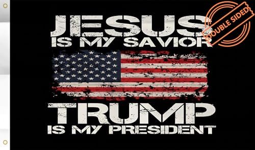 WENWELL Jesus is My Savior Trump is My President Flag 3x5 Ft Double Sided,Durable,Fade-Resistant,Indoor/Outdoor