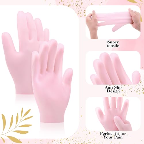 Gjinxi 2 Pairs Silicone Gloves for Dry Cracked Hands - Moisturizing Hand Care Spa Gel Gloves for Women After Pedicure - Pink & White