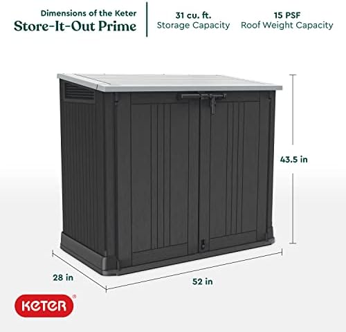 Keter Store-It-Out Prime 4.3 x 3.7 ft. Outdoor Resin Storage Shed with Easy Lift Hinges, Perfect for Yard Tools, Pool Floats and Garden Accessories, Black
