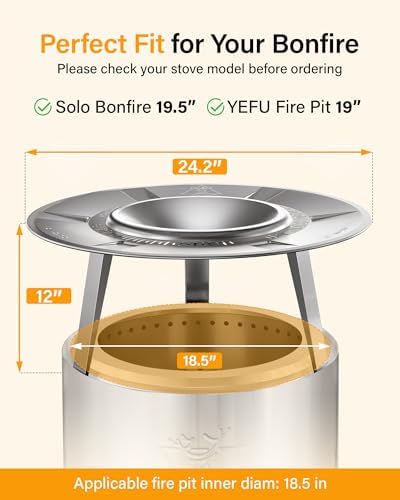 YEFU Fire Pit Heat Deflector for Solo Stove Bonfire 19.5", Portable 304 Stainless Steel Heat Diffuser Accessory for Firepit Captures and Redirects Warmth, Detachable Burner Cover Accessories