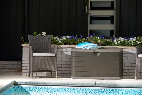 Rubbermaid Medium Resin Outdoor Storage Deck Box (73 Gal), Weather Resistant, Brown, Deck Organization for Home/Backyard/Pool Chemicals/Toys/Garden Tools/Porch/Patio Cushions