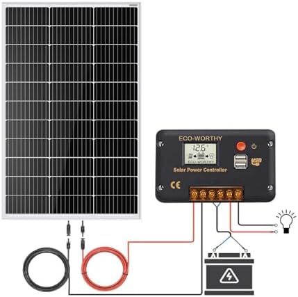 ECO-WORTHY 100 Watt 12 Volt Solar Panel Kit for RV Battery Boat Trailer Cabin Garden Shed Home: 100W Solar Panel+30A PWM Charge Controller+ Tray Cable + Z Mounting Brackets