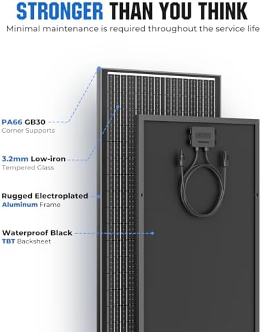 18BB 100 Watt Solar Panel, N-Type 12V 100W Solar Panel, 25% High Efficiency Monocrystalline PV Modules for RV, Marine, Rooftop, Farm, Trailer, Home Off-Grid System