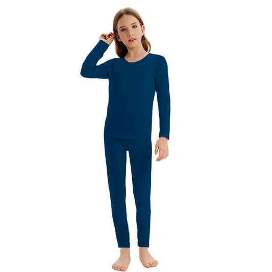 BASESILK Girls Thermal Underwear Set, Ultra Soft Thermal Shirt Bottom Long Johns with Fleece lined - Winter Base Layer Set Blue