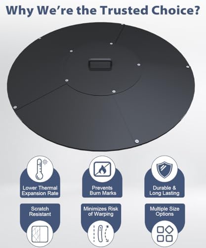 Round Fire Pit Lid, 32" Metal Cover with Handle Fits for Bonfire Pits or Fire Tables, All-Weather Resistance Outdoor Firepit Accessory, Smokeless Fire Pit Cover Doubles as Tabletop