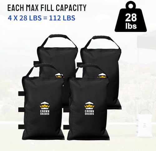CROWN SHADES Sand Bags for Canopy Legs (112 LBS) Sandbags for Weight, Canopy Weights, Pop Up Tent Weights Bags, Black (Unfilled)