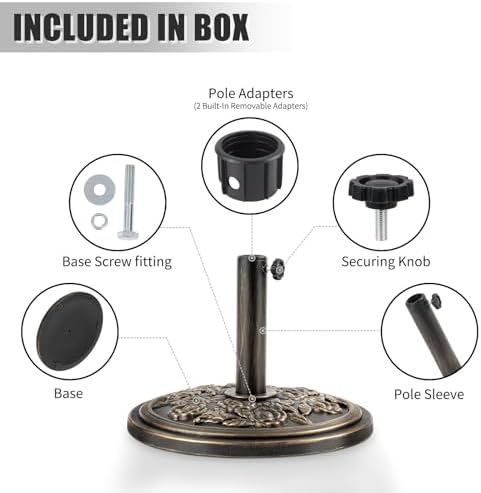 18 Inch Cast Stone w/Resin Shell Patio Umbrella Base, Bronze