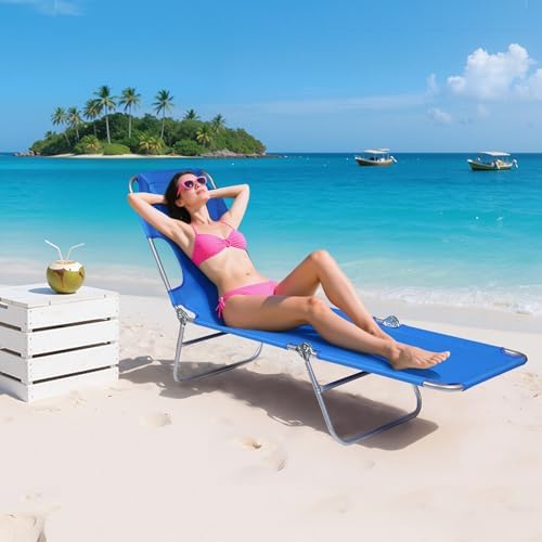 WLIVE Beach Chair for Adults, 4-Position Folding Tanning Chairs with Face Hole, 2 Legs Support Portable Outdoor Chair for Beach, Pool, Blue