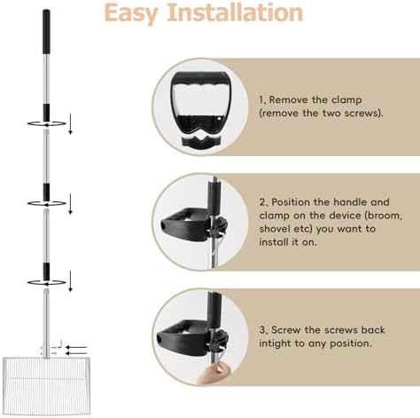 15-inch Large Chicken Poop Scooper with Ergonomic Grip, 4 in 1 Adjustable Chicken Coop Pooper Shovel (24 to 70"), Sifting Litter Shovel Scoop for Chicken Coop/Goat Stall/Stable Cleaning