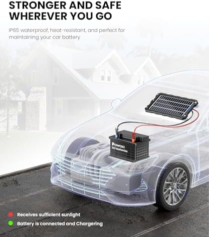 POWOXI Upgraded 7.5W-Solar-Battery-Trickle-Charger-Maintainer-12V Portable Waterproof Solar Panel Trickle Charging Kit for Car, Automotive, Motorcycle, Boat, Marine, RV,Trailer, Snowmobile, etc.
