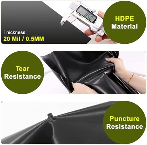 7 x 10 FT Pond Liner, 20 Mil Pond Liners for Outdoor Ponds, HDPE Pond Liner Easy Cutting Puncture Resistant, Pond Liners for Water Garden Fountain Waterfall, Koi Fish Aquaculture Pond