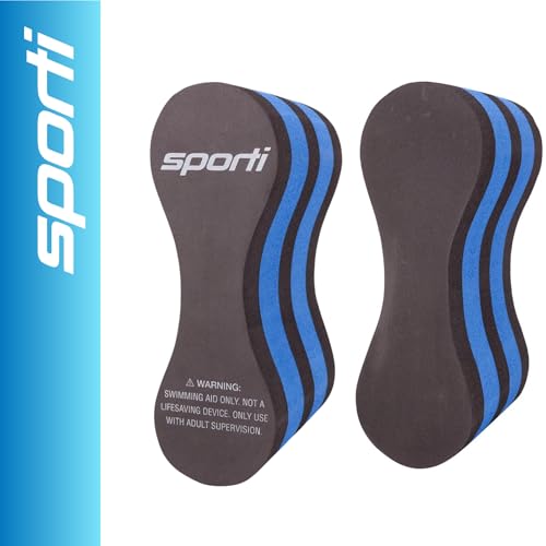 Sporti Pull Buoy for Women & Men Competitive, Swim Trainer Gears, Swim Buoy for Lap Swimming, EVA 5-Layer Pull Buoy Leg Float - Black/Blue