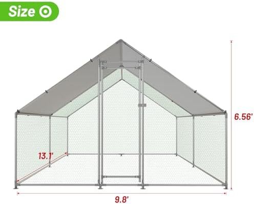 Large Metal Chicken Coop Walk-in Poultry Cage with Water-Resident and Anti-UV Cover Duck Rabbit Cat House Outdoor Chicken Run Pen with Spire Shaped Cage