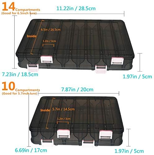 Double-Sided Fishing Lure Hook Tackle Box Visible Hard Plastic Clear Fishing Lure Bait Squid Jig Minnows Hooks Accessory Storage Case Container (Brown-10 Slots)