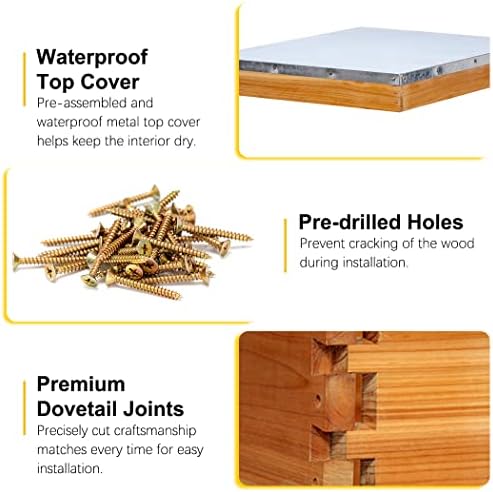 10-Frame Langstroth Beehive Dipped in 100% Beeswax, Complete Bee Hives and Supplies Starter Kit Includes 2 Deep Hive Bee Boxes and 1 Bee Hive Super with Beehive Frames and Foundations