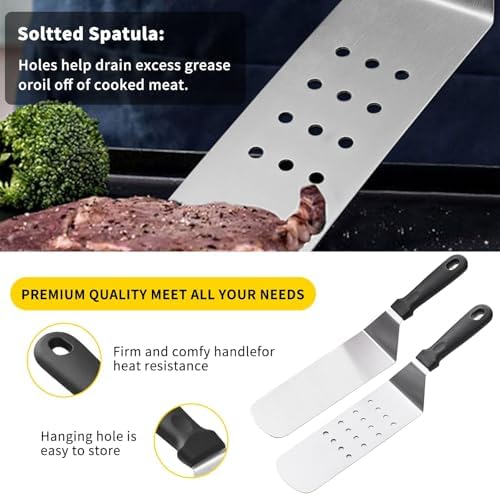 24Pcs Griddle Accessories Kit, Flat Top Grilling Accessories for Blackstone and Camp Chef, Perfect Grill Spatula Set Tools, Basting Cover, Scraper for Outdoor Barbecue (24 PCS Accessories KIT)