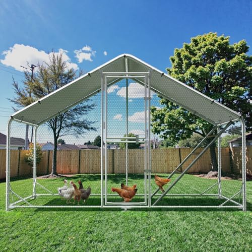 Large Metal Chicken Coop, 10x6.5x6.5FT Chicken Runs for Yard with Cover,