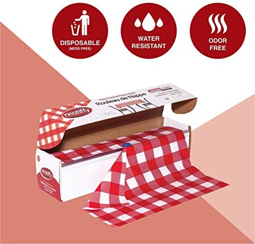Neatiffy Disposable Plastic Table Cloth Roll | 54 in x 108 Ft Waterproof Tablecloth | Table Cover for Rectangle, Square, Round Oval Tables | Picnic, Party, Banquet, Birthdays, Weddings, Red Checkered