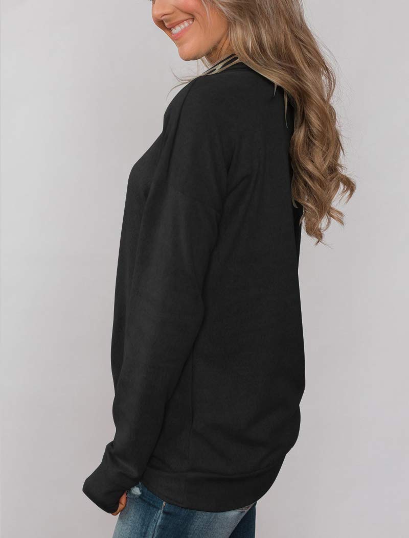 Minthunter Women's Long Sleeve Pullovers Cowl Neck Tunic Shirt Casual Sweatshirt Tops Black