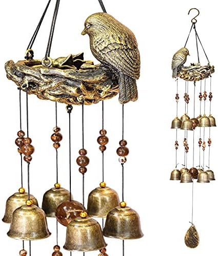 Bird Nest Wind Chimes,Wind Chimes for Outside with 12 Wind Bells for Glory Mothers Love Gift,Bird Bells Chimes Hanging Decoration for Outside Garden Yard Church, Bronze