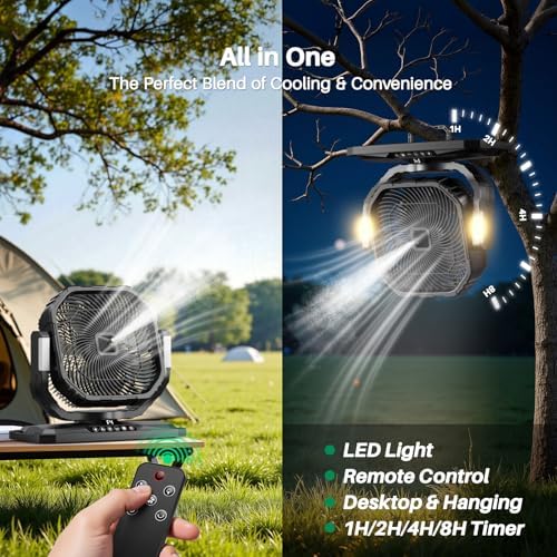 Ausic 12-inch 20L Bucket Misting Fan Portable, 30000mAh Outdoor Fans for Patios/Camping/Beach/Golf etc., Rechargeable Battery Powered Water Cooling Fan with LED Light, Timer, Caster, Oscillating