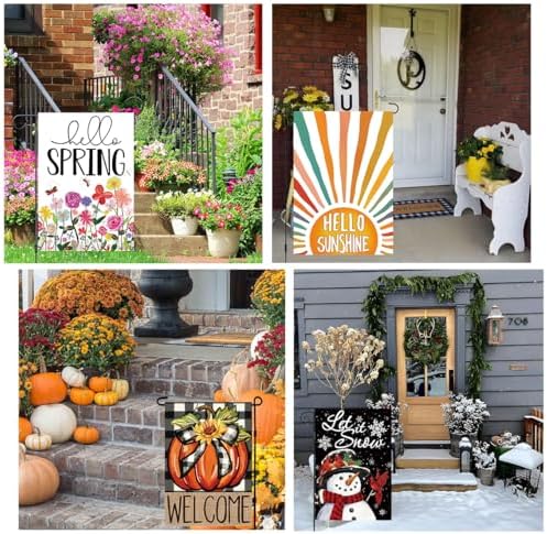 Doncida Seasonal Garden Flags Set of 12 Double Sided Double Stitching 12x18 Inch, Spring Summer 4th of July Yard Flags for Outside Decor, Includes Free Anti-Wind Clip and Stopper