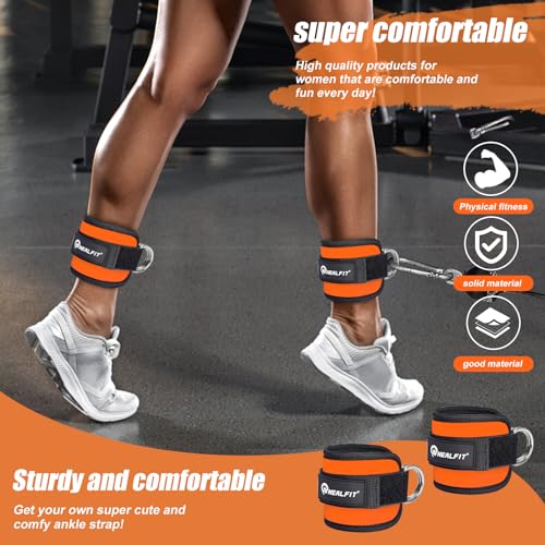 NEALFIT Ankle Strap for Cable Machine, Gym Ankle Cuff for Kickbacks, Leg Extensions, Glute Workouts, Booty Hip Abductors Exercise for Women and Men (Pair, Orange)