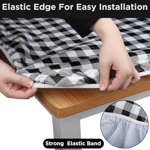 Picnic Table Covers with Bench Covers Set Elastic Fitted Tablecloth 6 FT for Outdoor Camping 3 piece (Black and White )