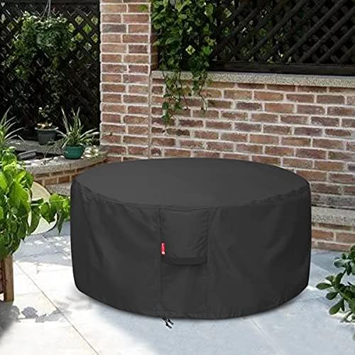 SheeChung Fire Pit Cover - Waterproof 600D Heavy Duty Round Patio Fire Bowl Cover Black (Round 50”D x 24”H)-Fits 45",46",48”,50" Firepit/Bowl Cover
