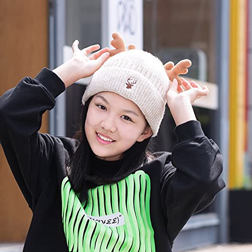 HMTRADE Christmas Knitted Antler Hat,Cute Reindeer Antlers Knitted Hat,Crochet Knit Cap for Adults,Winter Warm Beanie Cap Black