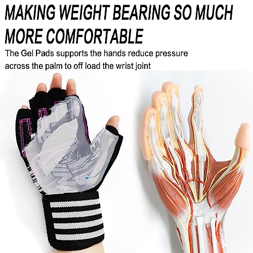 Weight Lifting Gloves for Women Gym Workout with Wrist Support,Padded Half Finger Gloves for Fitness Exercise (Black-Pink, X-Small)