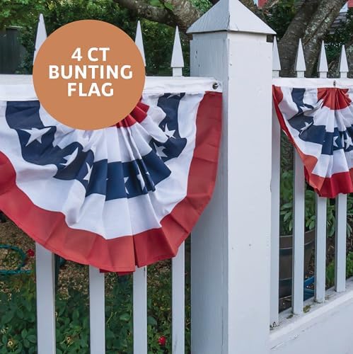 45 PC 4th Of July Decorations, USA Independence Day Patriotic Décor Set, American Bunting & Windsock Flags, Red White & Blue Streamer Backdrop, 10 Aluminum 1 “USA” Balloon, 2 Garland 8.2’, 18 flags