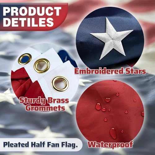 4Pack Bunting Flag 2x4 Ft American Patriotic Bunting 4th of July Decor Outside Porch USA Pleated Half Fan Flag Decorate Garden Embroidered Star Red White & Blue Banner