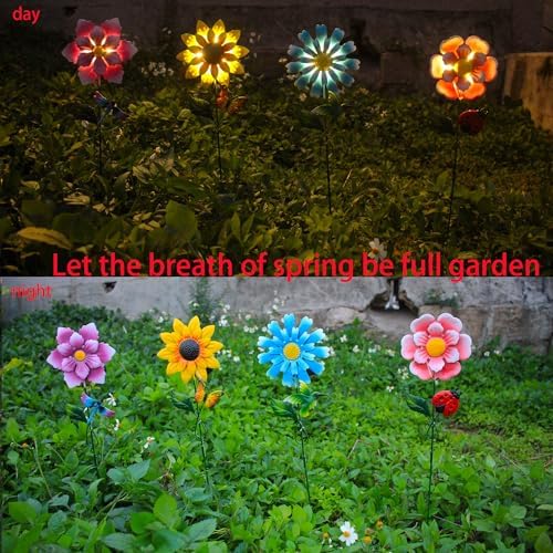 Solar Garden Stakes Lights for Outdoor Decor, 4 Pack Waterproof Metal Art Stick Flowers, Light for Outside Garden Patio Pathway Yard Backyard Porch Lawn