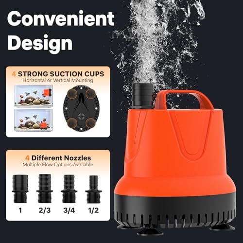 Small Submersible Water Pump, 660GPH Pond Pump with 6FT Power Cord and Handle, Ultra Quiet Pool Pump with 4 Nozzles and 4 Suction Cups, Drain Pump for Bathtub Pool Fish Tank