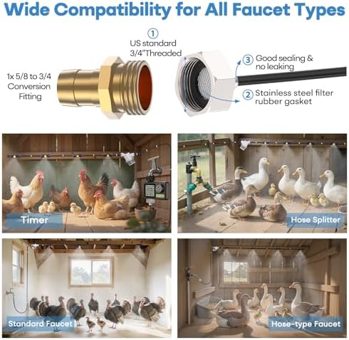 Chicken Coop Mister, 26FT Chicken Cooling System with 12 Brass Misting Nozzles, Filter, Cutter & 3/4" Adapter, Backyard Chicken Misters for Coop, Chicken Coop Accessories for Summer Heat